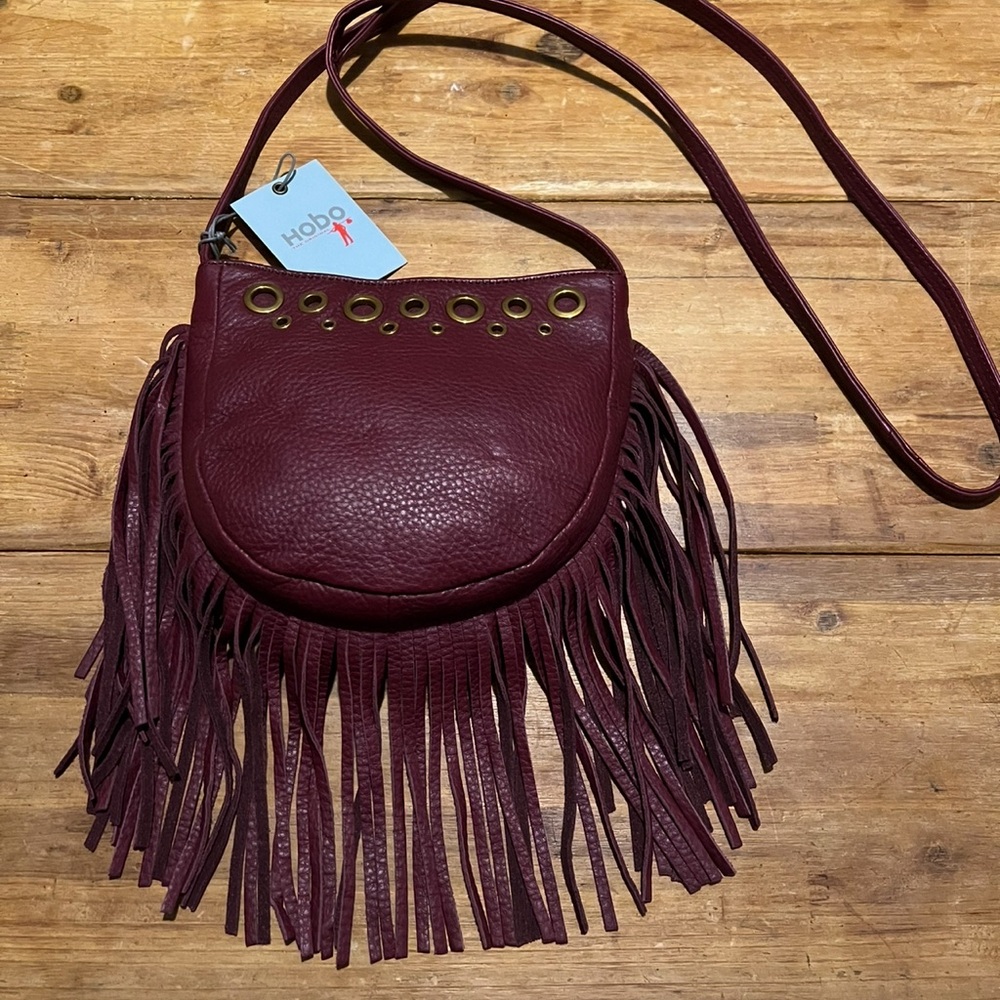 Hobo Burgundy Fringe Crossbody Bag